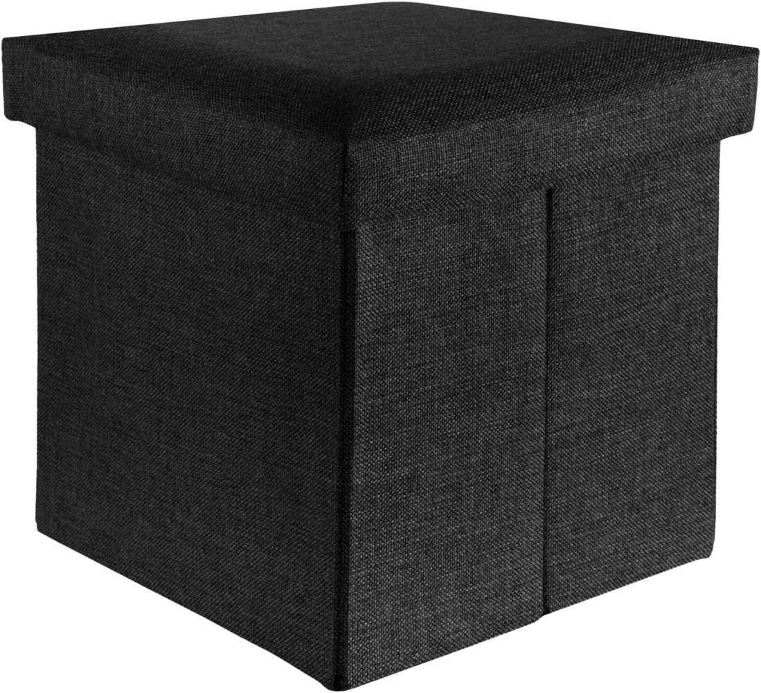 INTIRILIFE Faltbarer Sitzhocker 38x38x38 cm in Diamant SCHWARZ - Sitzwürfel mit Stauraum und Deckel aus Stoff in Leinen Optik - Sitzcube Fußablage Aufbewahrungsbox Truhe Sitzbank Bild 1