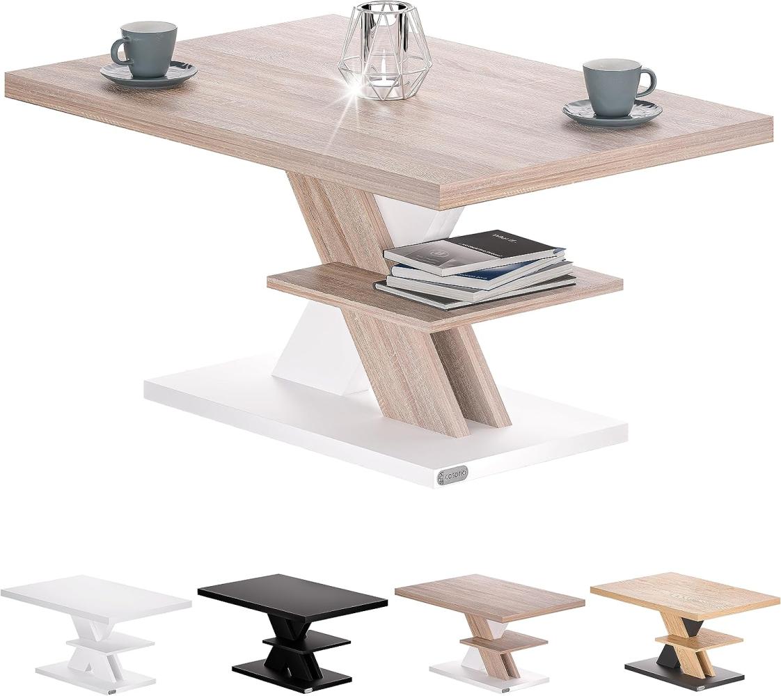 CASARIA®Couchtisch Detroit 90x45x60cm Weiß sonoma eiche Wohnzimmertisch Couch Tisch Bild 1