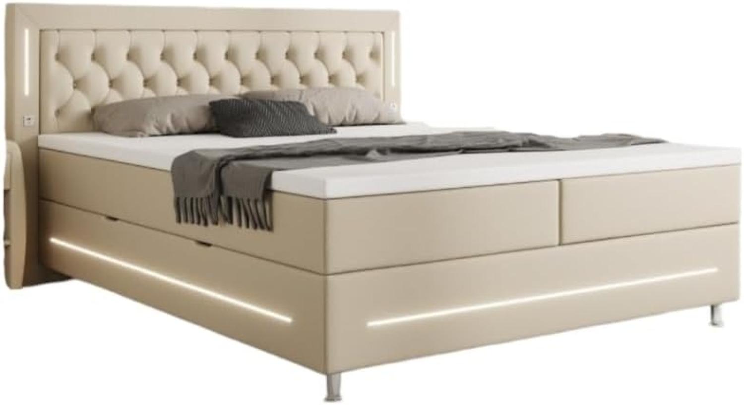 Boxspringbett Verdino mit RGB, USB und Stauraum 140x200 Beige H3 Bild 1