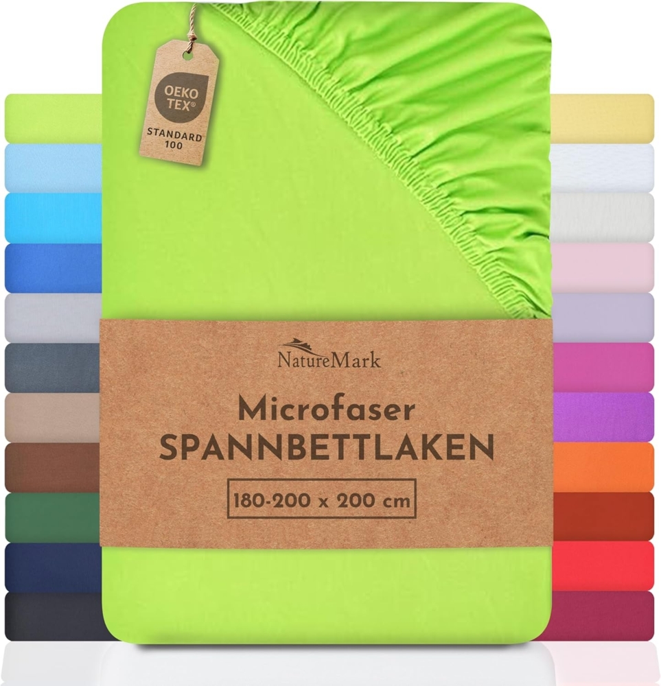 NatureMark - Mikrofaser SPANNBETTLAKEN zum Sparpreis! viele Größen und Farben Markenware (180x200-200x200 cm, Apfel grün) Bild 1
