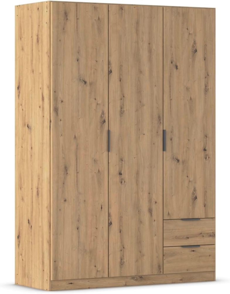 Rauch Möbel Lagoa, Kleiderschrank, Garderobe für Schlafzimmer, Kinderzimmer, Jugendzimmer 3-türig, 2 Schubladen, Farbe Eiche Artisan, Holz, Breite 136 Bild 1