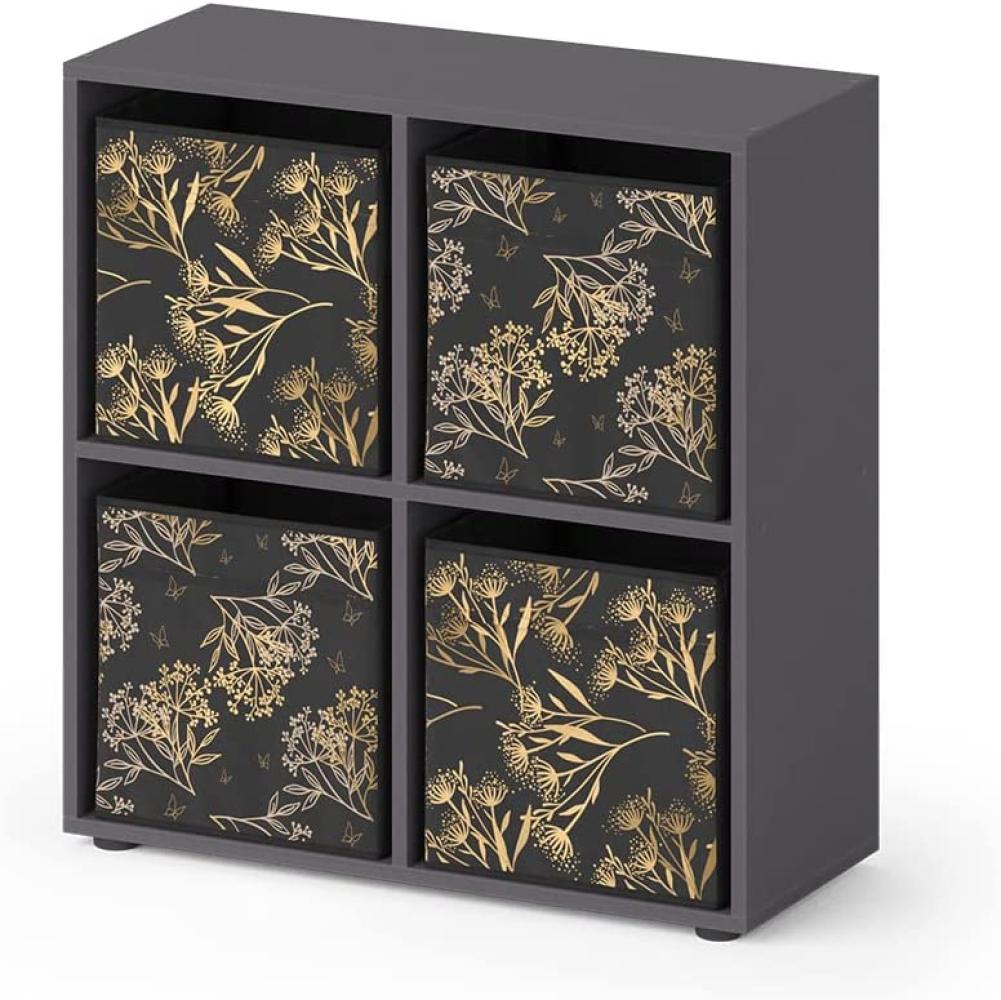 Vicco Raumteiler Würfelregal Standregal Tetra Schwarz Faltbox Wohnzimmer Regal 73x72 cm modern Ablage 4 Fächer Dekoregal Ordnerregal Aufbewahrung Bild 1