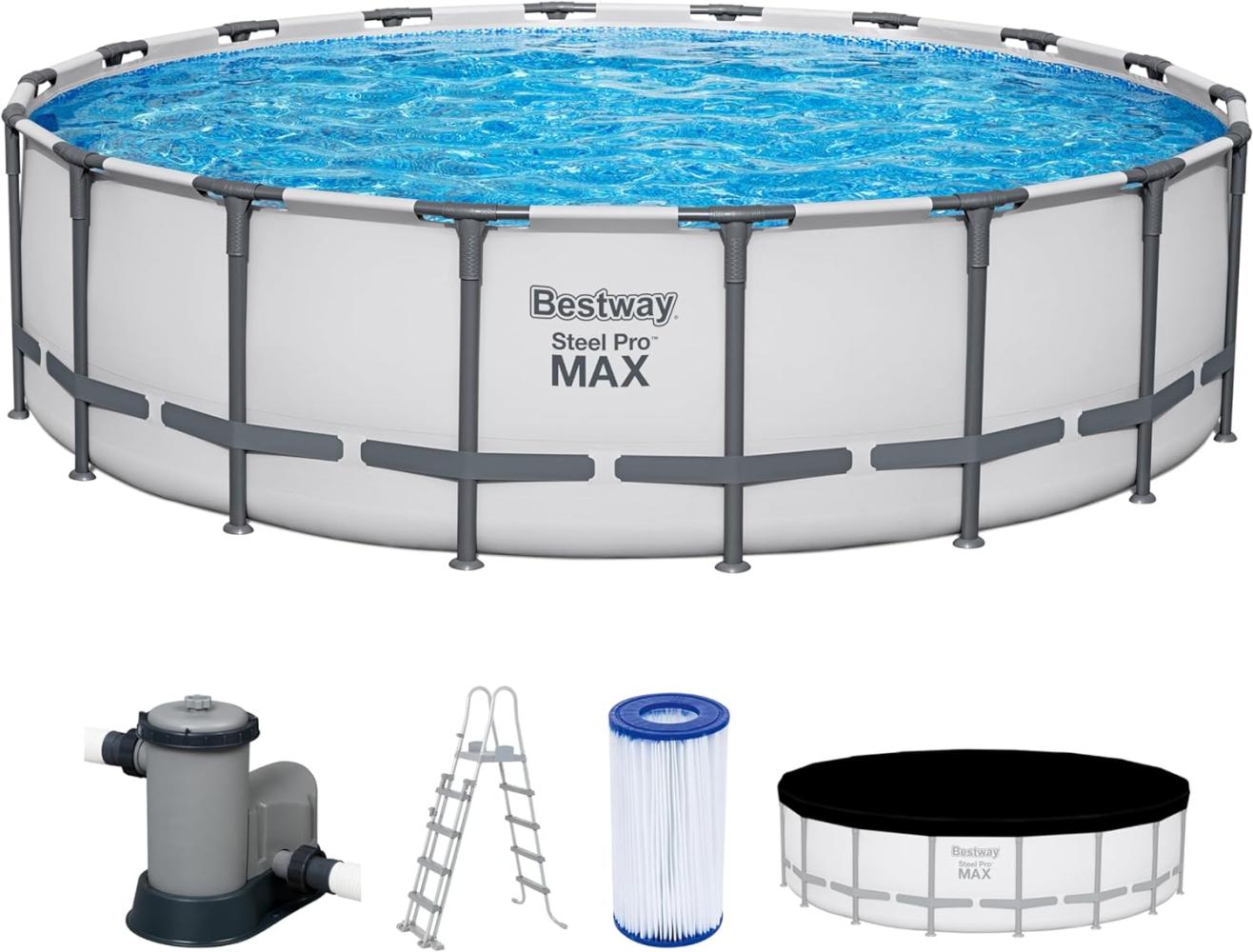 Steel Pro MAX™ Frame Pool Komplett-Set mit Filterpumpe Ø 549 x 132 cm, lichtgrau, rund Bild 1