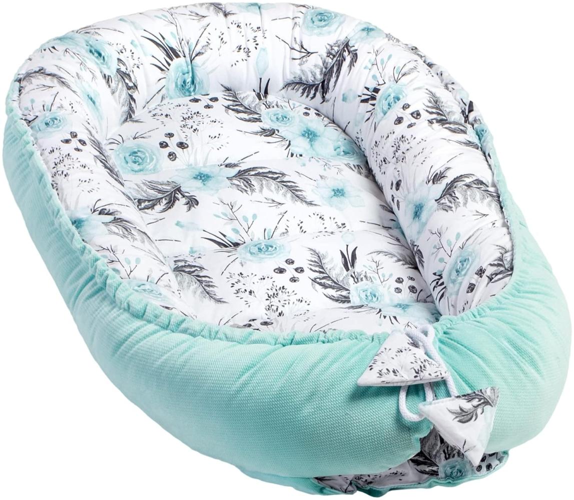 Pepi - Baby-Nest - Nestchen Baby - Baby-Nestchen für Neugeborene - Kuschelnest mit antiallergischer Füllung - Kokon aus Velvet und Baumwolle, Garden Mint Bild 1