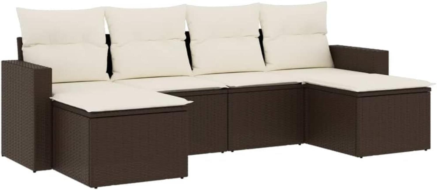 vidaXL 6-tlg. Garten-Sofagarnitur mit Kissen Braun Poly Rattan 3251660 Bild 1