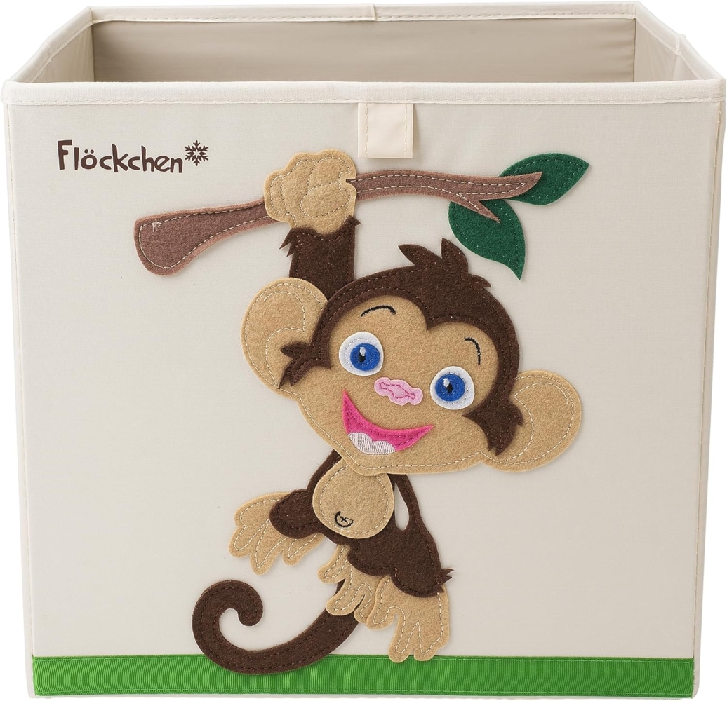 Flöckchen Kinder Aufbewahrungsbox, Spielzeugbox für Kinderzimmer I Spielzeug Box (33 x 33 x 33) passt ins Kallax Regal I Kinder Motiv Tiere (Anton der Affe) Bild 1