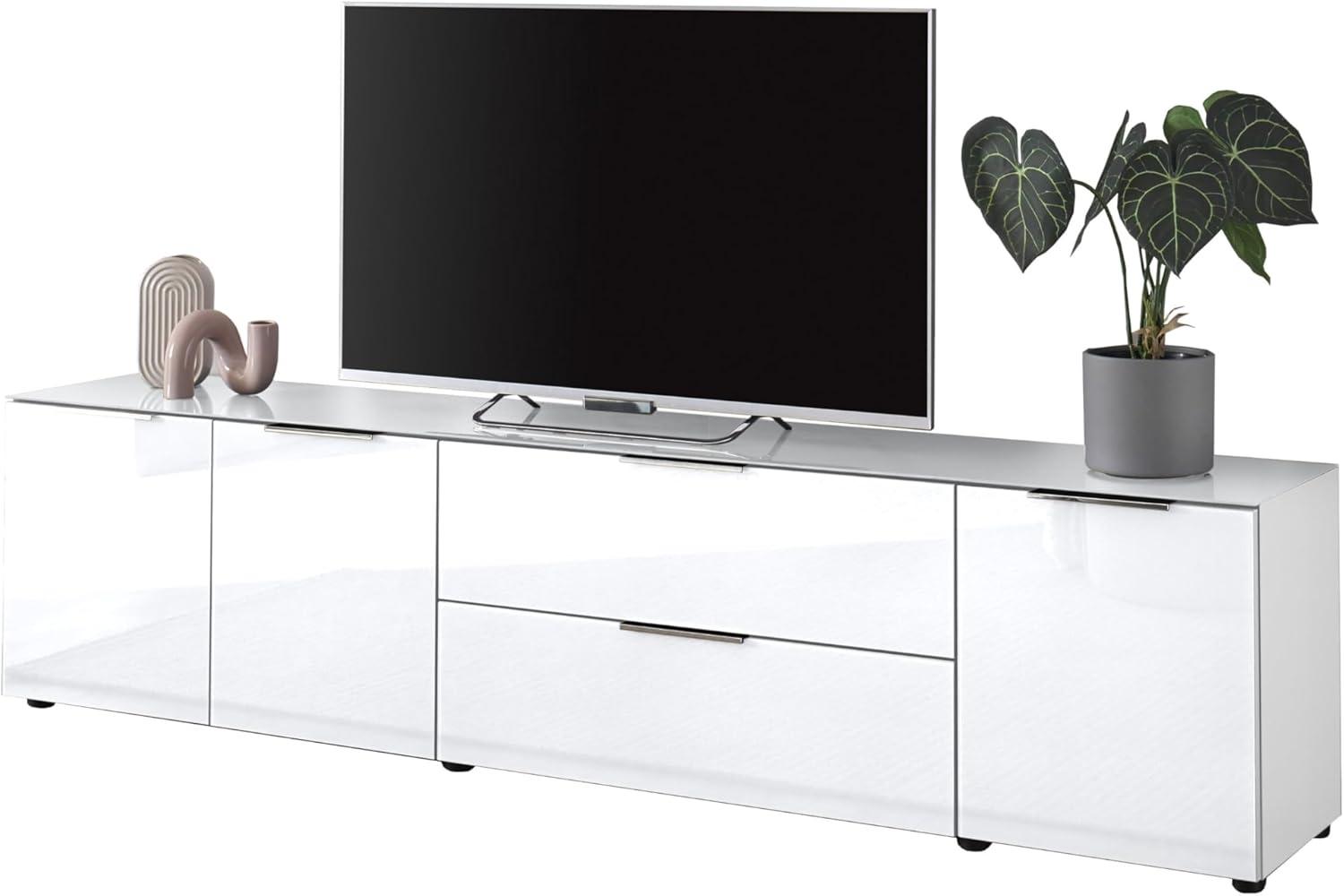 Stella Trading TV-Lowboard Santorin in Weiß, TV - TV Schrank für TV bis 77 Zoll mit viel Stauraum für Ihr Wohnzimmer - 226 x 55 x 40 cm (B/H/T) Bild 1