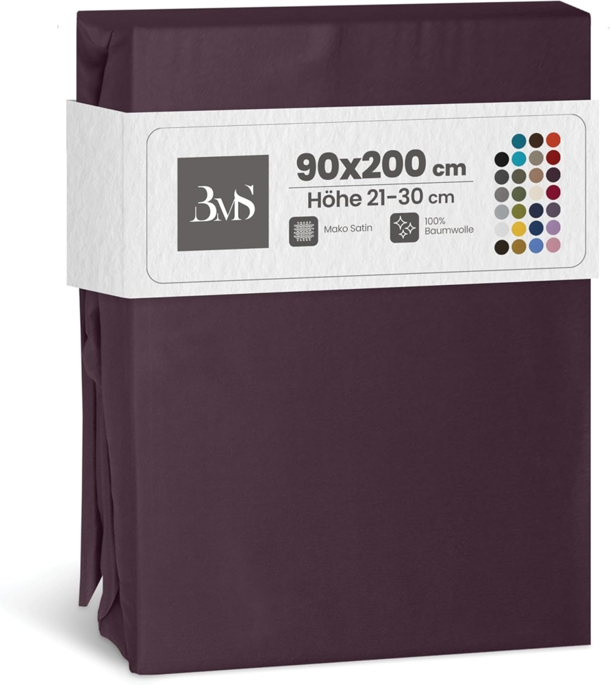Bettwaesche-mit-Stil Mako-Satin Spannbettlaken brombeer 90x200cm Höhe 21-30cm Bild 1