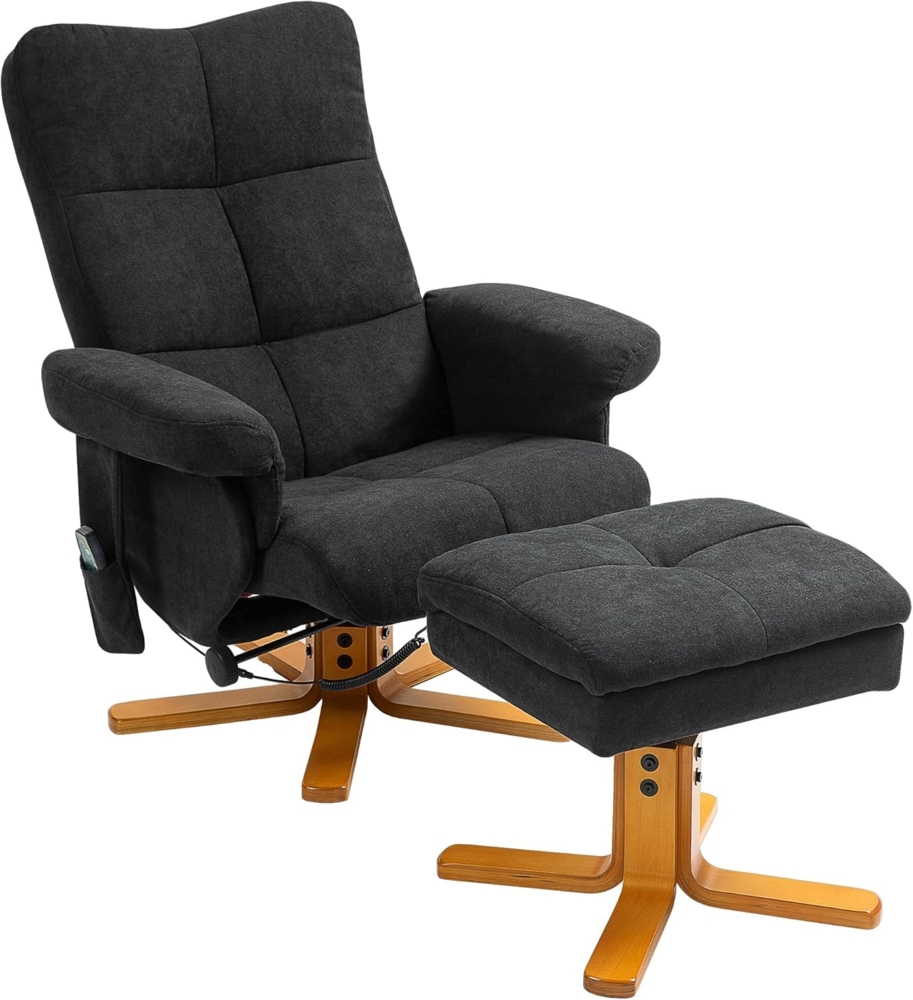 HOMCOM Massagesessel mit Fußhocker, Stauraum Relaxsessel mit Liegefunktion (Relaxsessel, 2-St, Fernsehsessel), mit Seitentasche, Fernbedienung, Holzrahmen, Polyester, Schwarz Bild 1