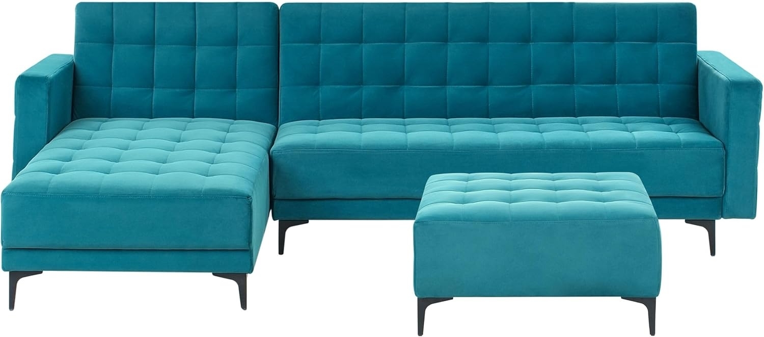 Modul Eckschlafsofa 4-Sitzer ABERDEEN Samtstoff Seeblau rechtsseitig Bild 1