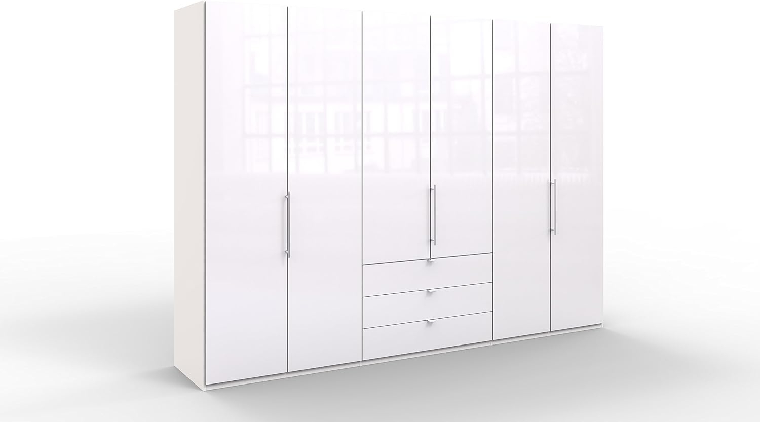 WIEMANN Loft Kleiderschrank, Schlafzimmerschrank, Gleittürenschrank, Drehtürenschrank, mit Schubladen, Glas, in weiß, B/H/T 300 x 216 x 58 cm Bild 1