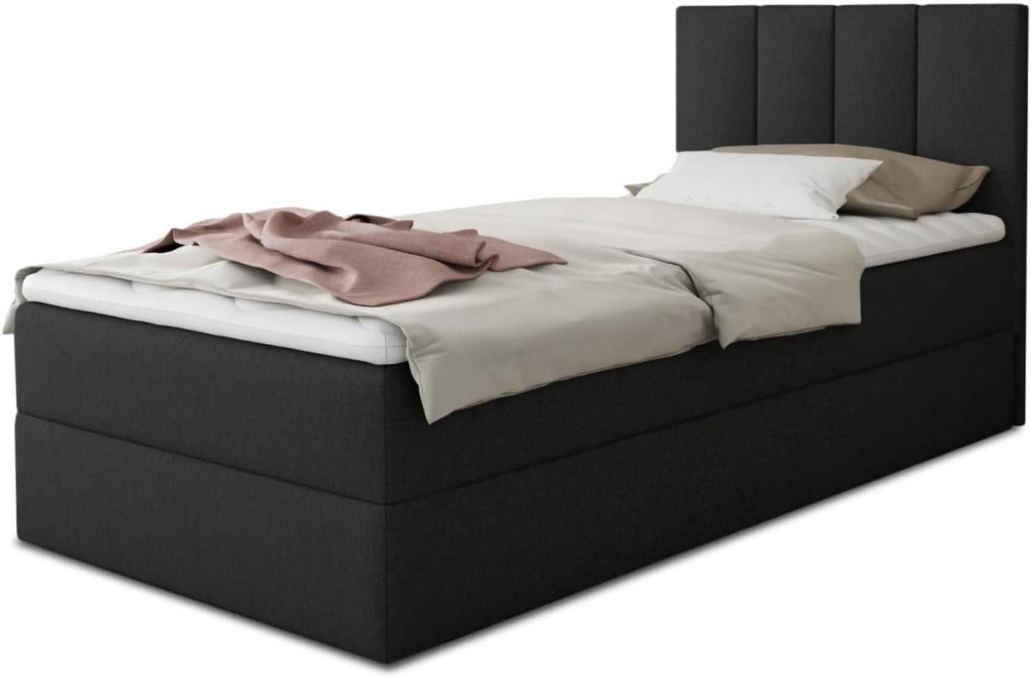 Boxspringbett Star Mini mit Bettkasten, Bonell-Matratze und Topper - Einzelbett mit Matratzentopper, Polsterbett, Bett, Schlafzimmer, Jugendzimmer (Schwarz (Inari 100), 90 x 200 cm) Bild 1