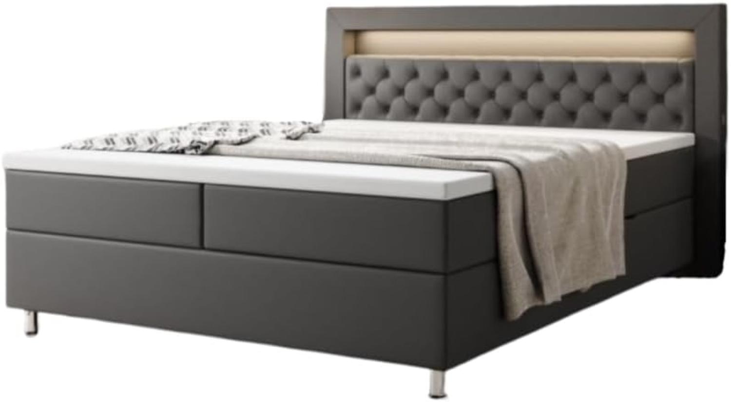 Boxspringbett Tesero mit USB, RGB und Stauraum 160x200 Grau H4 Bild 1