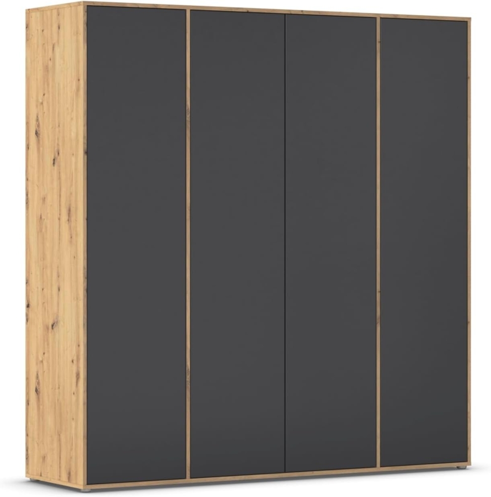 Rauch Möbel Nabila, Drehtürenschrank, Kleiderschrank, Kleiderschränke, Garderobe, 4-türig, Push-to-Open, Farbe Grau metallic/Eiche Artisan, Schwarz, Holz, 187x194x53cm Bild 1