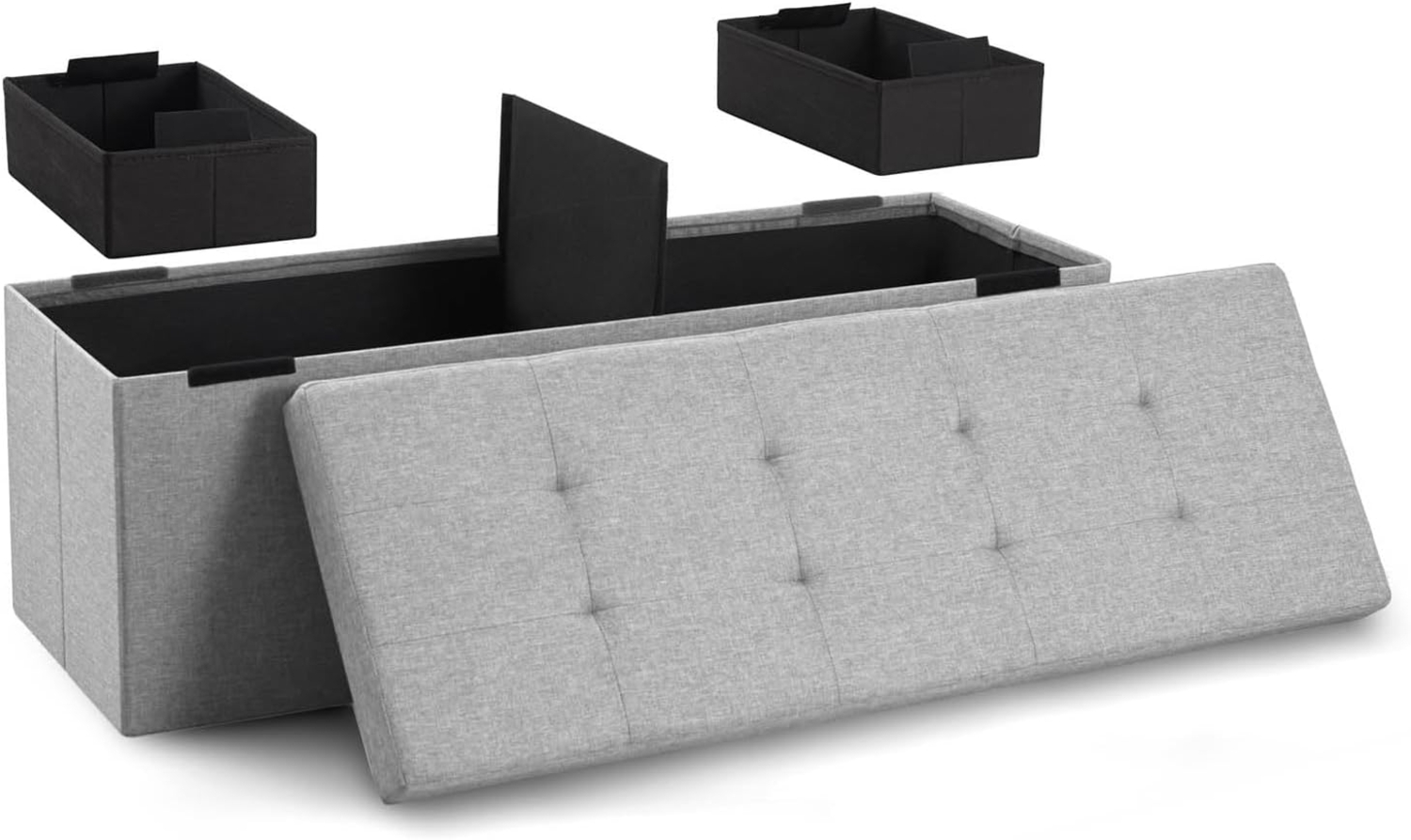 Blumtal Sitzbank mit Stauraum + 2 extra Boxen - Truhenbank mit Stauraum 110 x 38 x 38 cm - Sitztruhe mit Stauraum - Bequemer Hocker mit Stauraum - Sitzbox mit Stauraum - Ottoman - Sitzbox in Hellgrau Bild 1