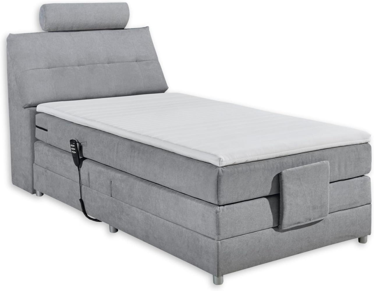 Stella Trading Palermo 2 Boxspringbett 120x200 elektrisch verstellbar, Hellgrau-Bequemes Einzelbett mit dekorativer Steppung & Komfortschaum Topper, Holzwerkstoff, 120 x 200 cm Bild 1