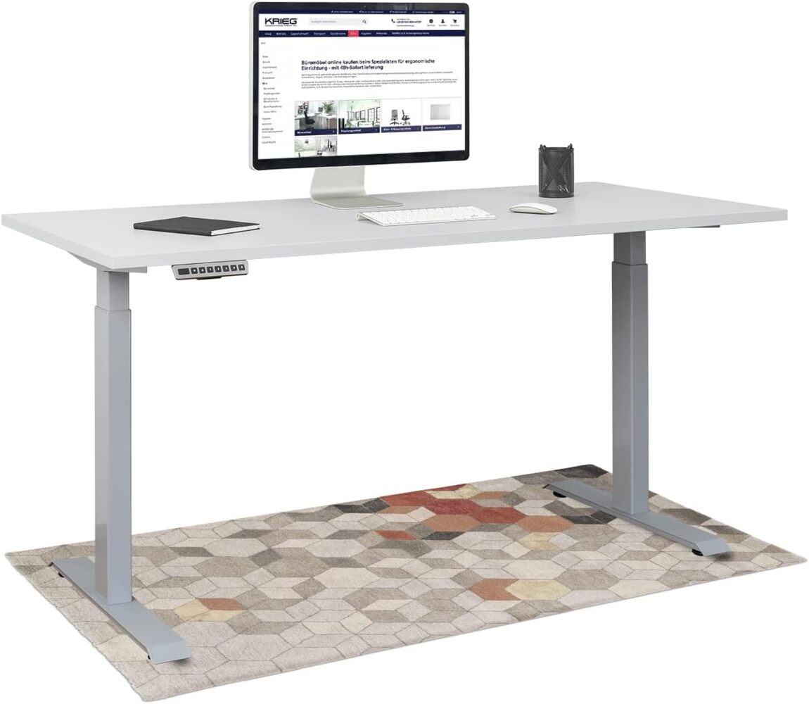 HighDesk Basic Höhenverstellbarer Schreibtisch (200x80 cm I Silber + Grau) - Elektrischer Sitz- & Stehtisch mit Tischplatte - Stehschreibtisch Elektrisch Höhenverstellbar - von Krieg Bild 1