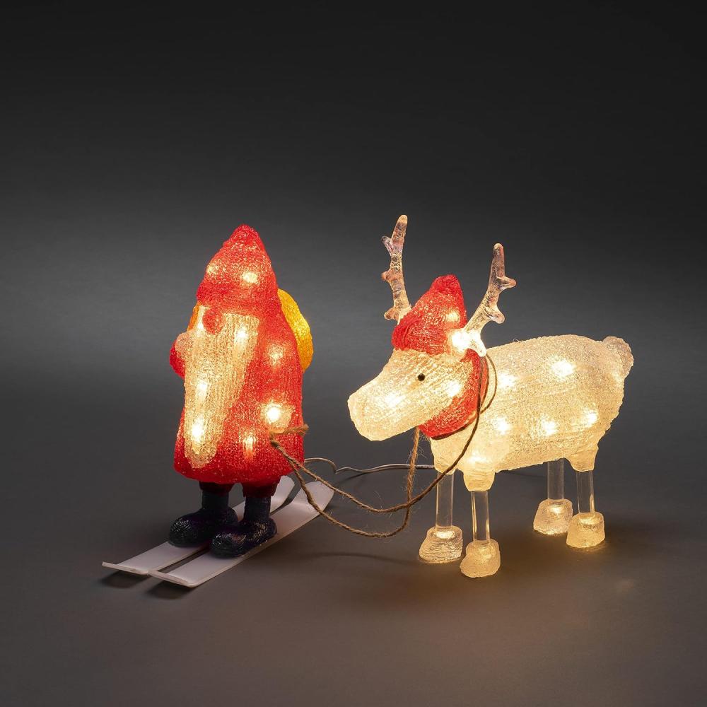 Konstsmide LED Acryl Weihnachtswichtel mit Rentier, 40 warm weiße Dioden, 24V, Außen (IP44), weißes Kabel - 6239-103, Rot/Weiß Bild 1