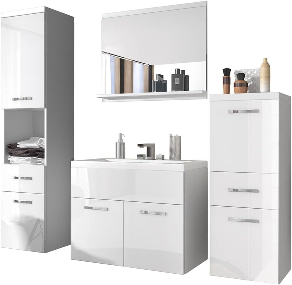 Badmöbel-Set Bella, Farbe: Weiß / Weiß Hochglanz Bild 1