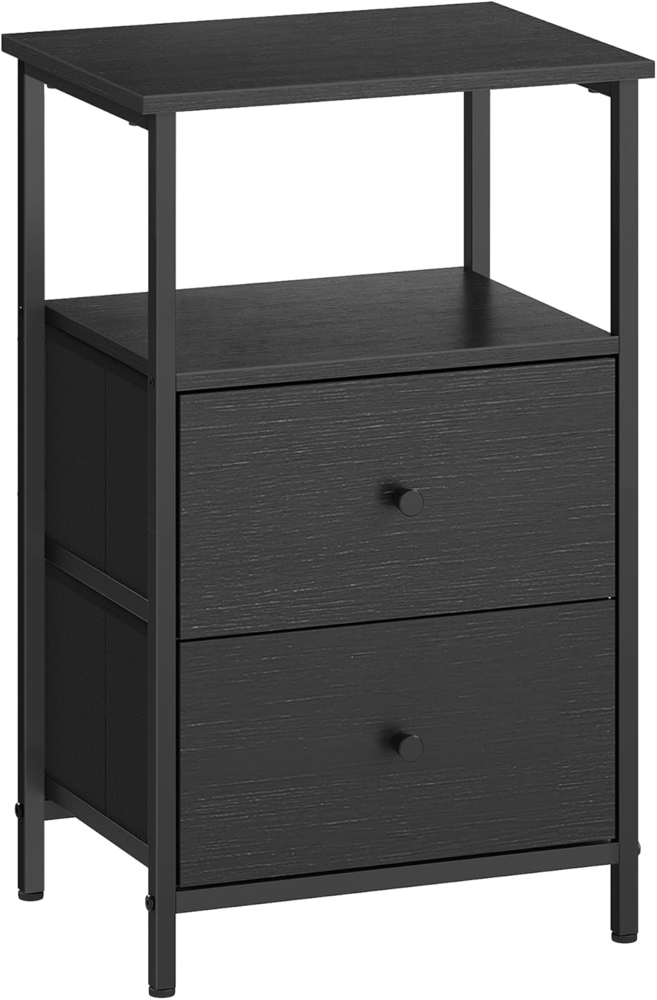 VASAGLE Nachttisch, Beistelltisch mit 2 Stoffschubladen, Couchtisch mit Ablagen, 61 cm hoch, für Wohnzimmer, Schlafzimmer, aschschwarz-tintenschwarz-Mattschwarz LGS025B21 Bild 1