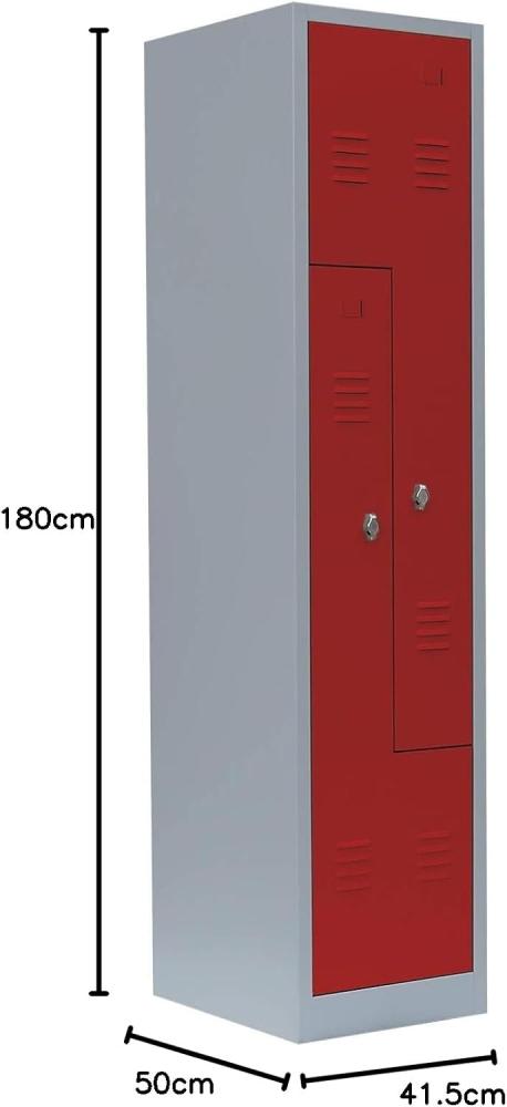 2er Z-Spind Umkleideschrank Stahl Kleiderschrank Garderobenschrank Lichtgrau/Rot (H x B x T): 180 x 41,5 x 50 cm 525104 Bild 1