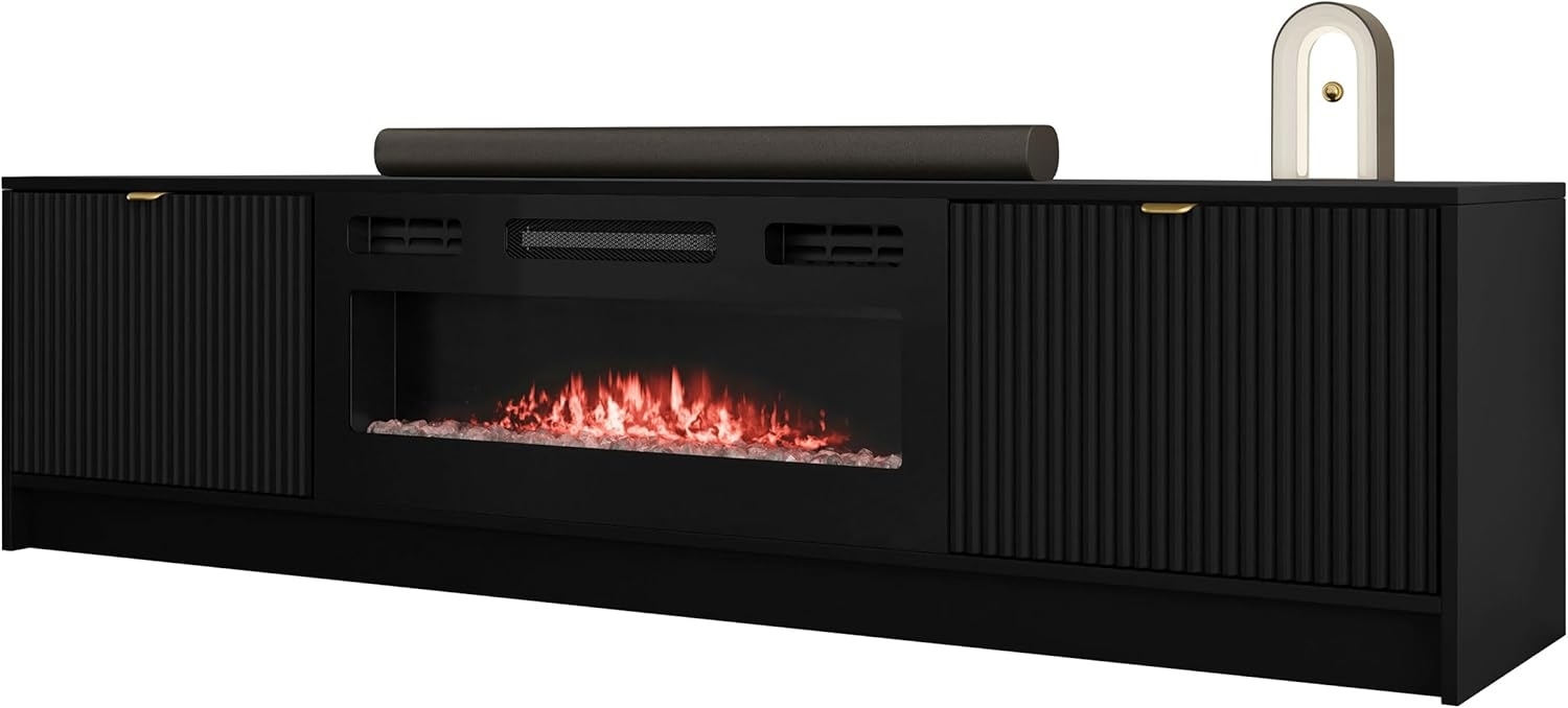 Mirjan24 'Tireno EF' TV-Lowboard mit elektrischem Kamin, Holz schwarz, 48 x 40 x 182 cm Bild 1