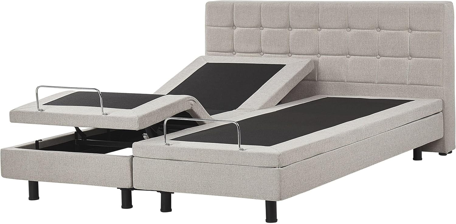 Polsterbett 'DUKE' Leinenoptik elektrisch verstellbar Beige 180x200 cm Bild 1