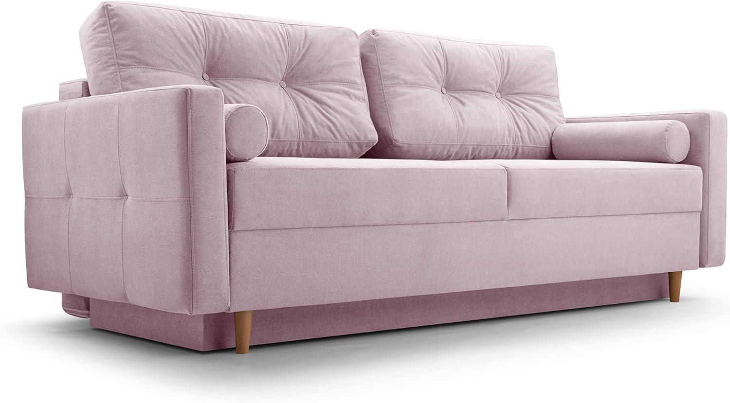 Schlafsofa Sofa Pastella Couch Ausklappbares Sofa Schlaffunktion Bettkasten - Kissen Bettzeugbehälter Hilfsautomat - Wohnzimmer, Gästezimmer Modern Design (Queens 19 Rosa) Bild 1