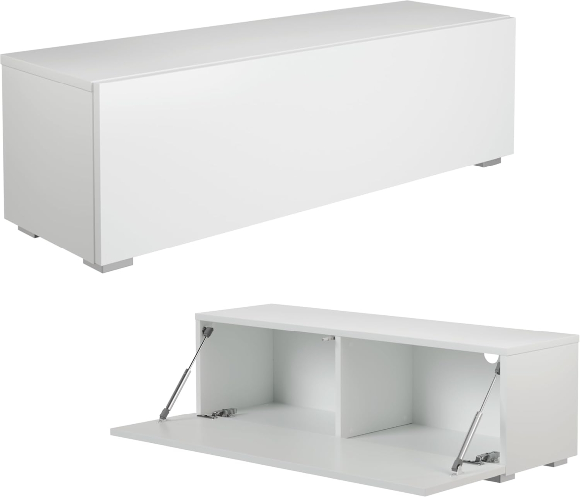 PLATAN ROOM Fernsehschrank TV-Lowboard 105/140 / 160/210 / 280 In Weiß Hängend Oder Stehend Hochglanz Matt (105 x 30 x 32, Weiß Matt/Weiß Matt) Bild 1