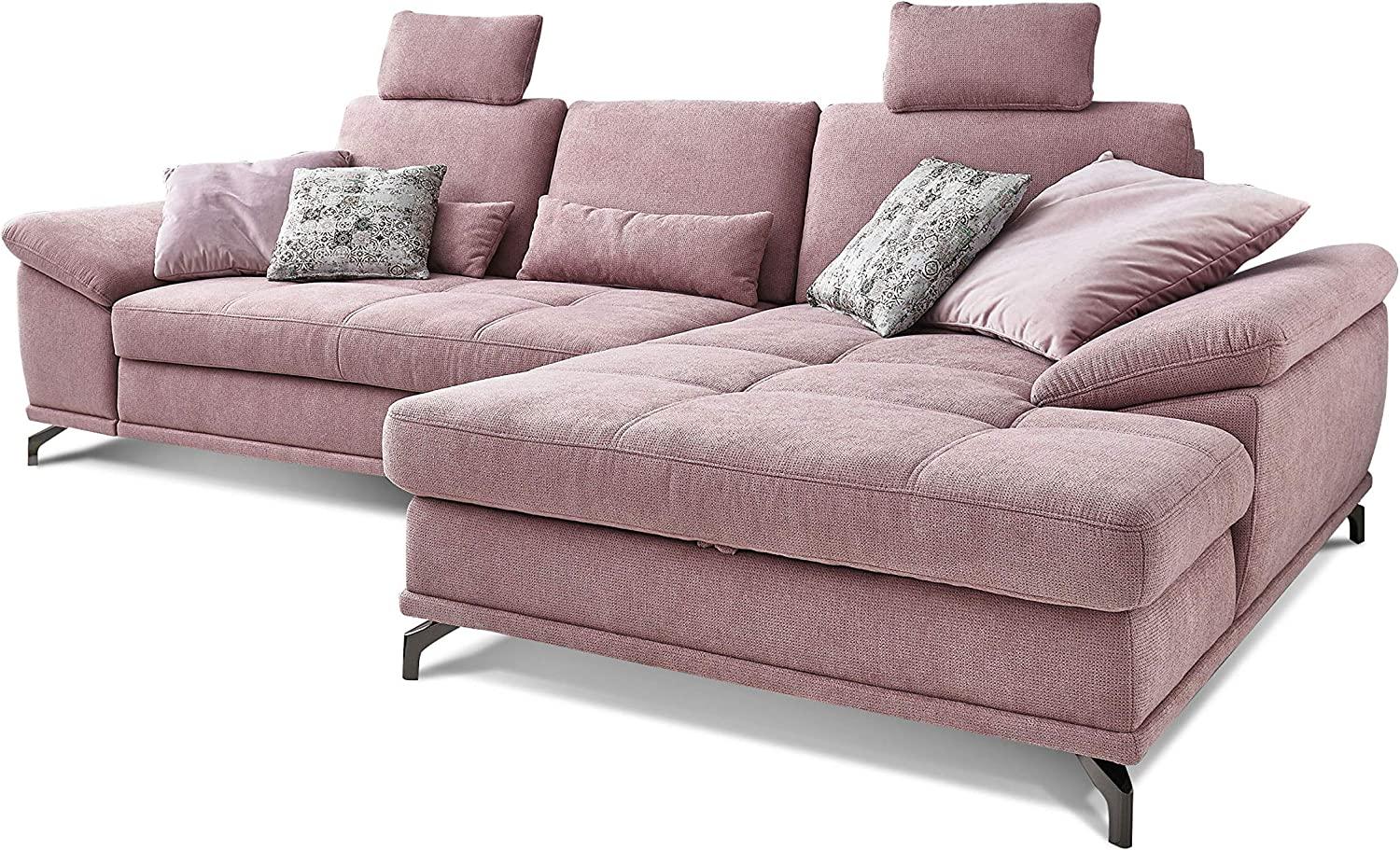 Cavadore Schlafsofa Castiel mit Federkern / Großes Sofa in L-Form mit Bettfunktion, Sitztiefenverstellung, Kopfstützen und XL-Longchair / 312 x 114 x 173 / Webstoff, Flieder-Rosa Bild 1