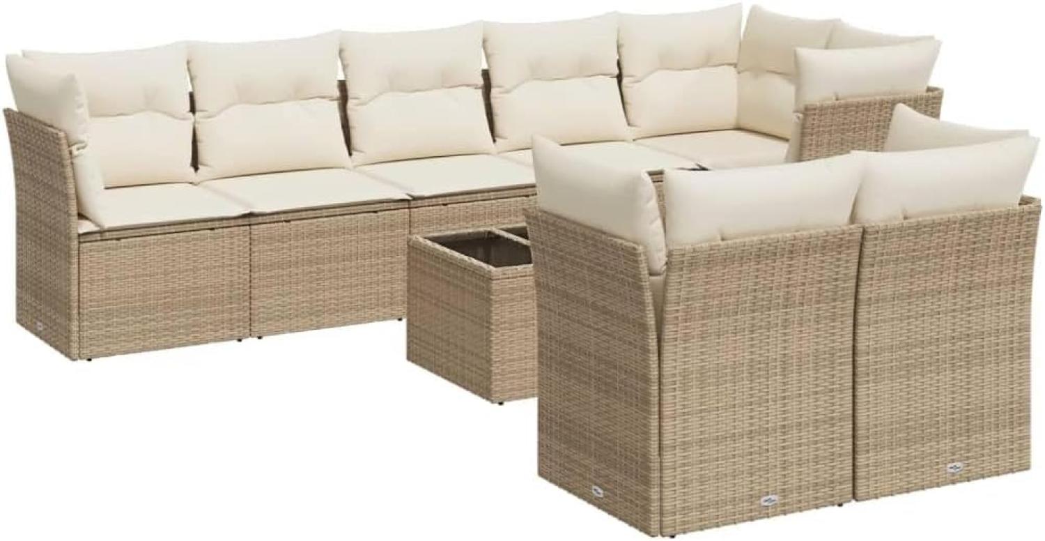 vidaXL 9-tlg. Garten-Sofagarnitur mit Kissen Beige Poly Rattan 3217918 Bild 1