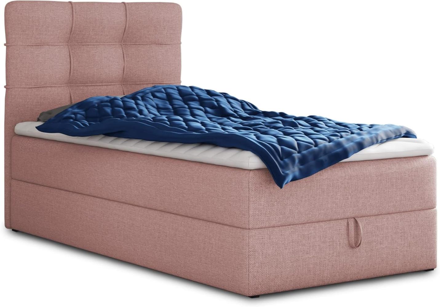 Sofnet 'Best Mini' Boxspringbett mit Bonell-Matratze, Bettkasten und Topper, Webstoff, Pink, 90 x 200 cm Bild 1