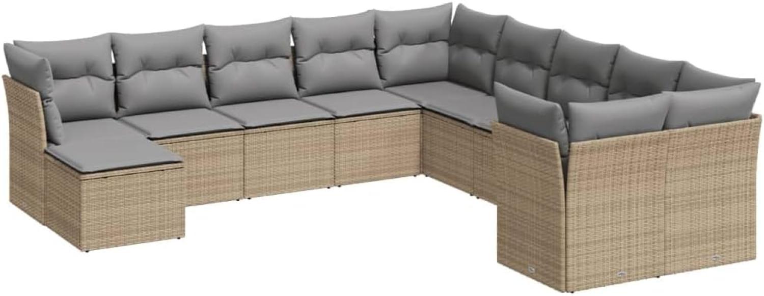 vidaXL 11-tlg. Garten-Sofagarnitur mit Kissen Beige Poly Rattan 3250448 Bild 1