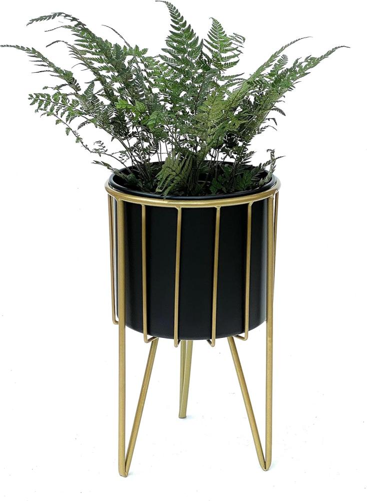 DanDiBo Blumenhocker mit Topf Metall Gold Schwarz Rund M 40 cm Blumenständer 96039 Blumensäule Modern Pflanzenständer Pflanzenhocker Bild 1