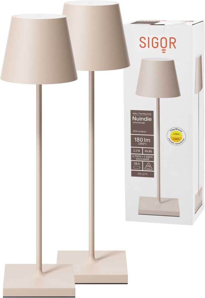 SIGOR LED Tischleuchte 2x Nuindie USB-C 380mm dünenbeige, Dimmbar, LED fest integriert, 2.700 K / 2.200 K Bild 1