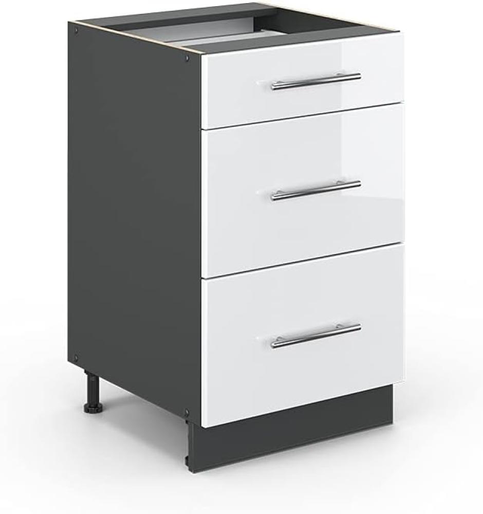 Vicco Schubunterschrank 50 cm Küchenschrank Hängeschrank Küchenzeile Fame-Line (Weiß Hochglanz) Bild 1