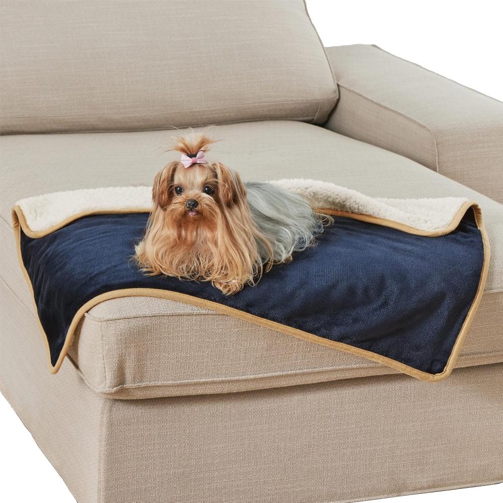 Lesure wasserdichte Hundedecke kleine Hunde - 80x60cm Outdoor Hundedecke waschbar, Hundedecke Sofaschutz aus Sherpa Fleece, Katzendecke flauschig und weich, Navyblau Bild 1