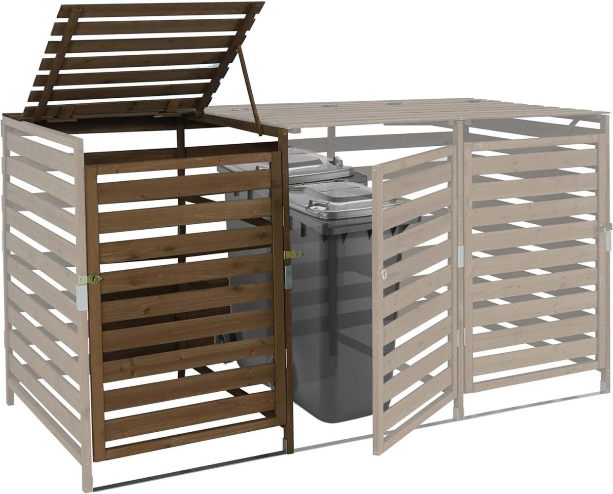 XL 1er-/2er-Mülltonnenverkleidung Erweiterung HWC-H62, Mülltonnenbox, 114x67x97cm Massiv-Holz ~ dunkelbraun Bild 1