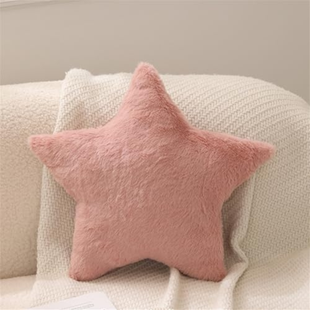 Kuschelkissen Kinder Sternkissen Weiche Flauschige Mond Wolken Sternform Zierkissen Sofakissen, Plüsch Kissen Dekokissen für Kinderzimmer Schlafzimmer Deko (Rosa Stern 38 cm) Bild 1