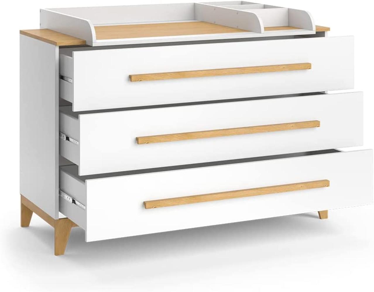 VitaliSpa 'Malia' Wickelkommode Wickeltisch Wickelschrank Weiß Eiche modern 133x90 cm Kinderzimmer Möbel Babymöbel Wickelaufsatz Wickelauflage Schublade Wickelkombi Bild 1