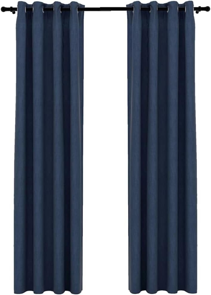 vidaXL Verdunkelungsvorhänge Ösen Leinenoptik 2 Stk., Polyester Blau 140x245 cm Bild 1