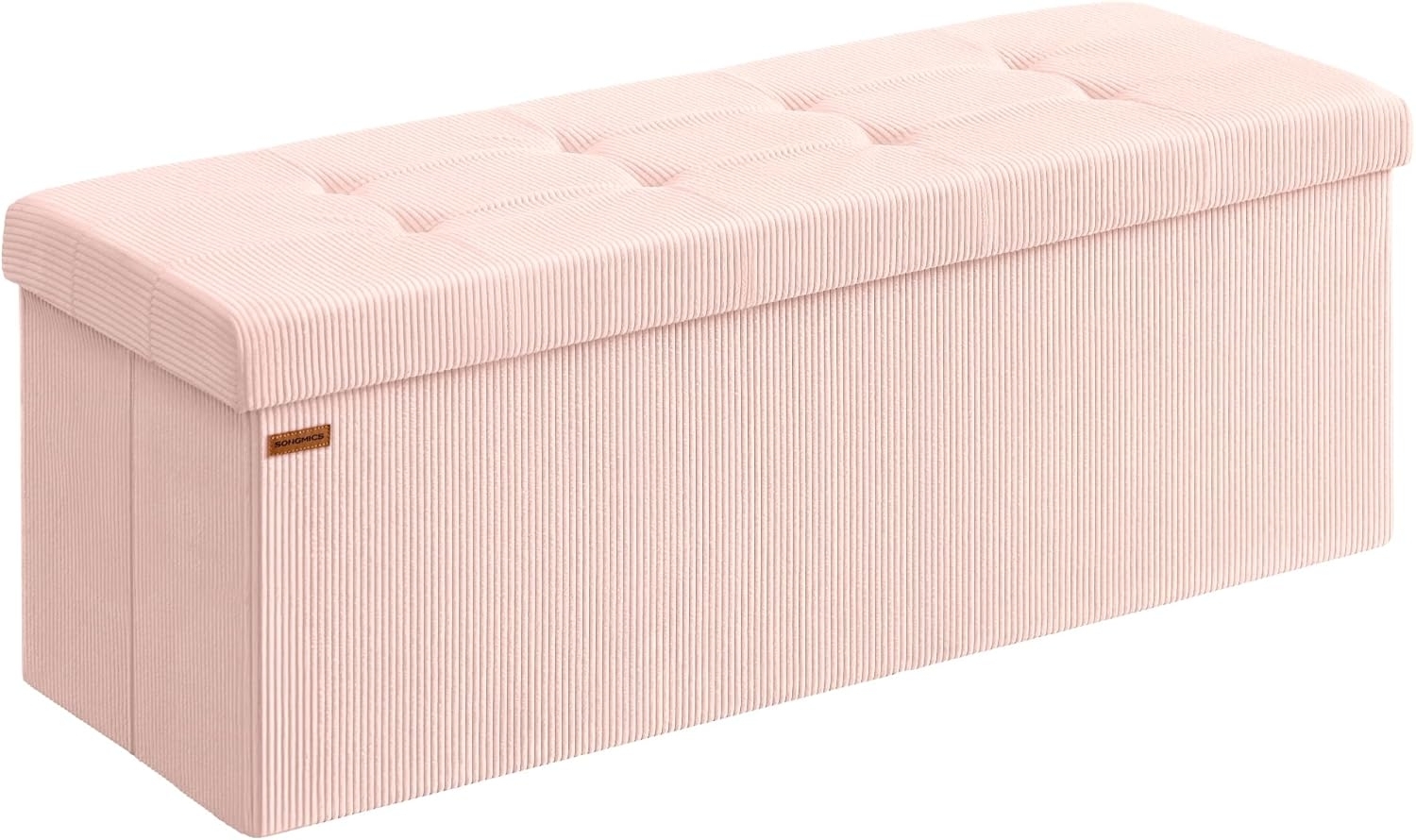 SONGMICS Sitzhocker mit Stauraum, klappbare Sitzbank, 38 x 110 x 38 cm Fußbank, Bettbank, Aufbewahrungsbox, bis 300 kg belastbar, Wohnzimmer, Schlafzimmer, Eingangsbereich, pastellrosa Bild 1