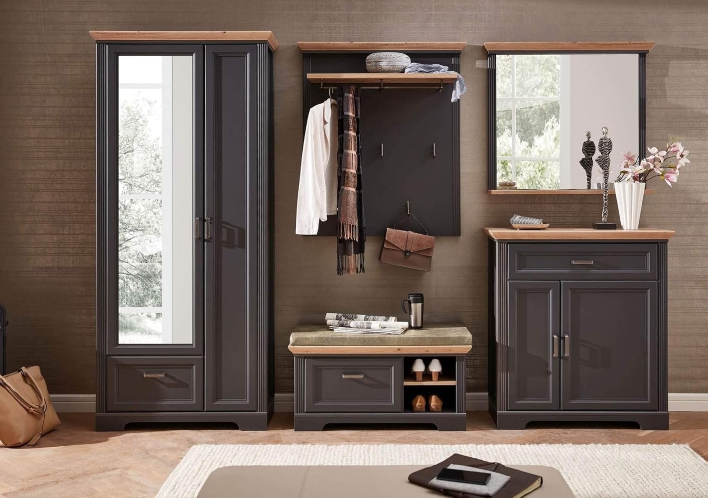 Garderoben Set JASMIN GH83 Farbton Graphit mit Artisan Eiche 5-teilig Bild 1