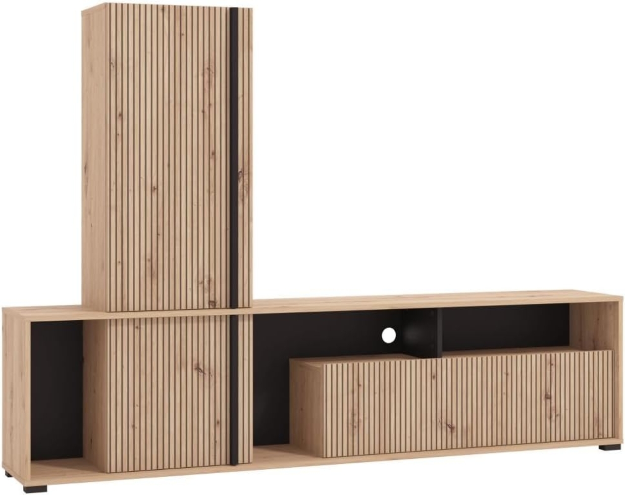 Vente-unique - TV-Wand mit 3 Türen & 3 Ablagefächern - Holzfarben hell & Schwarz - BELUTZY Bild 1