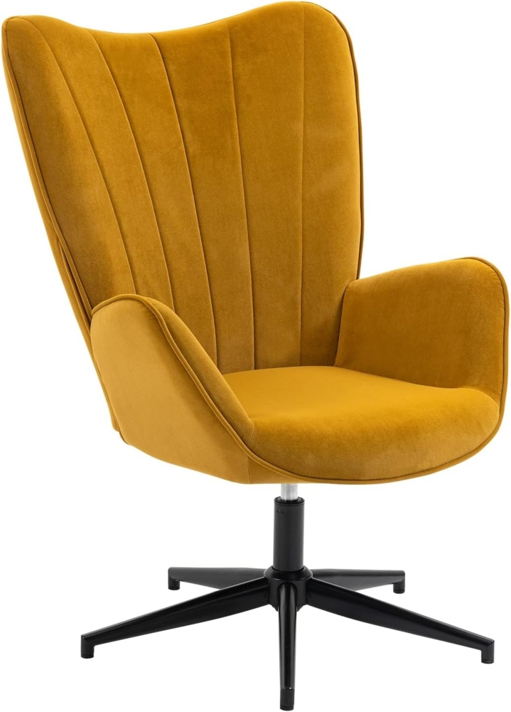 MEUBLE COSY Sessel 360° Drehbar Relaxsessel Clubsessel Ohrensessel Polsterstuhl mit Armlehne Design Drehsessel, Metallbeine, Gelb, 68 x 87 x 99 cm, LINDELOF Turmeric Bild 1