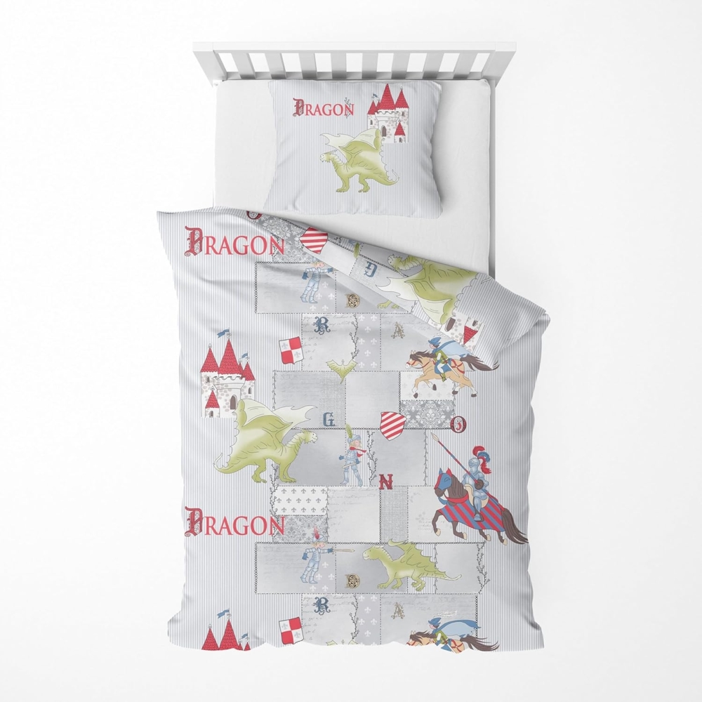 Träumschön Jugendbettwäsche Premium Set aus Baumwolle 135x200 cm, Ritter und Drachen Muster, Baumwolle, 2 teilig, mit Reißverschluss, luftig und leichte Sommerbettwäsche für Kinder Bild 1