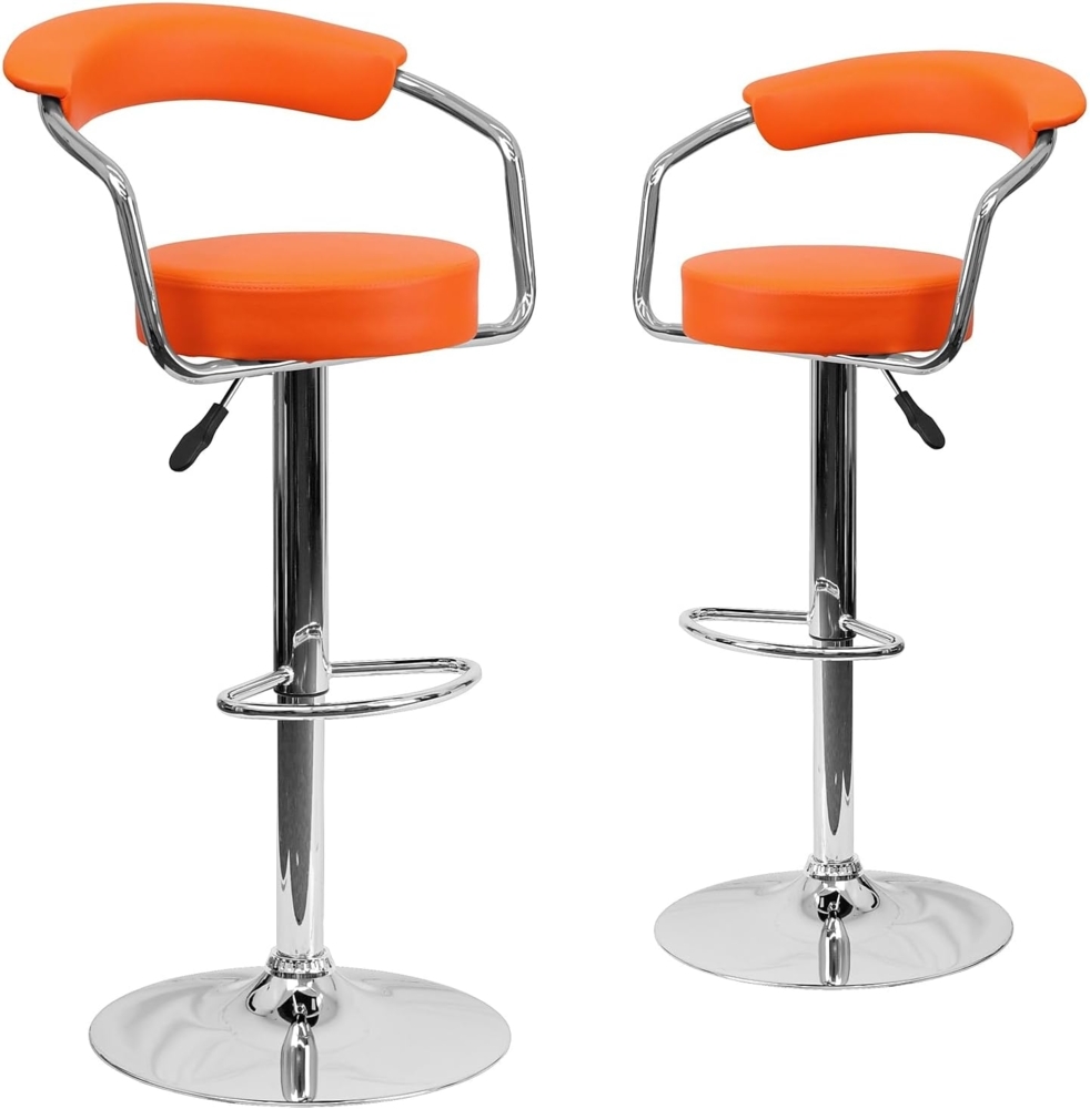 Flash Furniture TAFT Barhocker, Vinyl, höhenverstellbar, mit Armlehnen und Chrom-Sockel, Orange, 2 Stück Bild 1