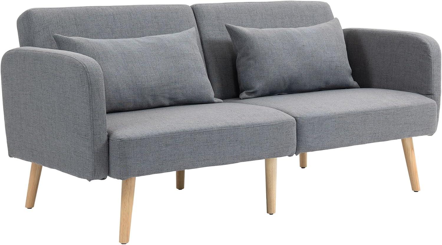 HOMCOM Schlafsofa Doppelschlafsofa mit 2-fach verstellbarer Rückenlehne und 2 Kissen, Polstersofa 1 Teile, für Wohnzimmer, Schlafzimmer, Grau Bild 1