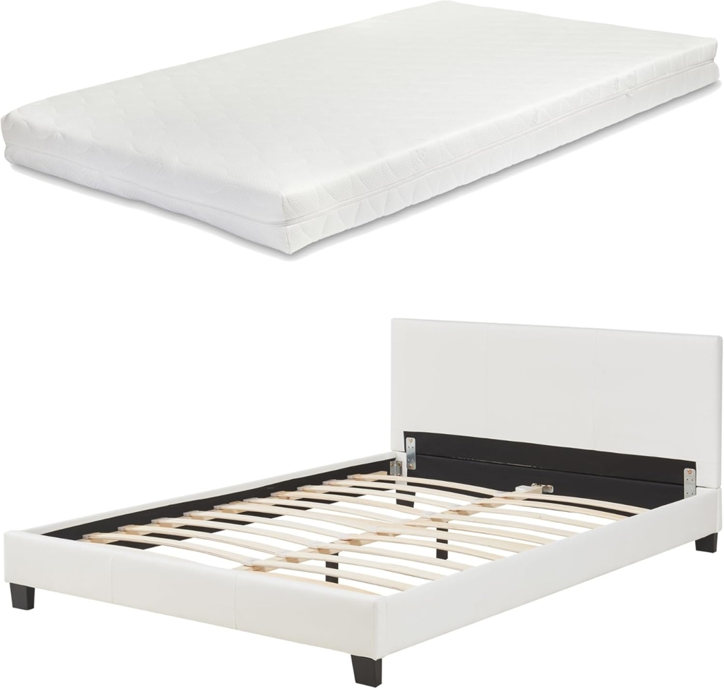 Kunstlederbett Albacete mit Matratze Kunstleder 140x200 cm Weiß Corium Bild 1