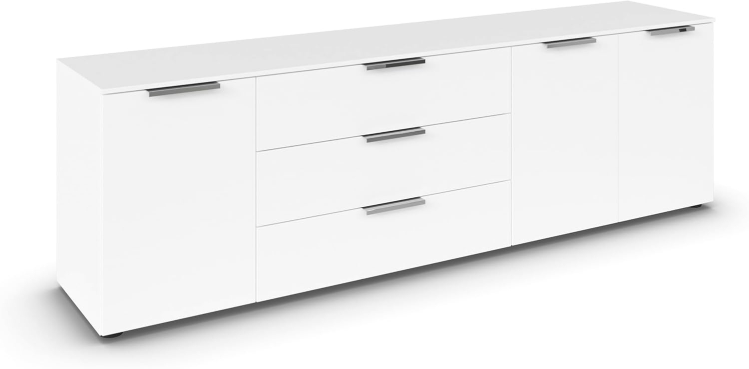 Rauch Möbel Flipp, Sideboard, TV-Schrank, Kommode mit Stauraum, Alpinweiß, 3-türig, 3 Schubkästen, Griffe Chrom, 199 x 61 x 42 cm Bild 1